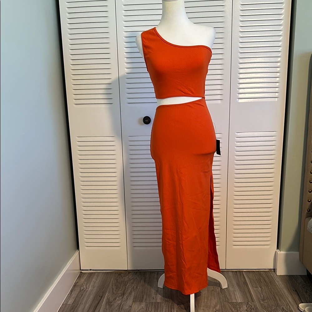 Orange One-Shoulder Cutout Maxi Dress